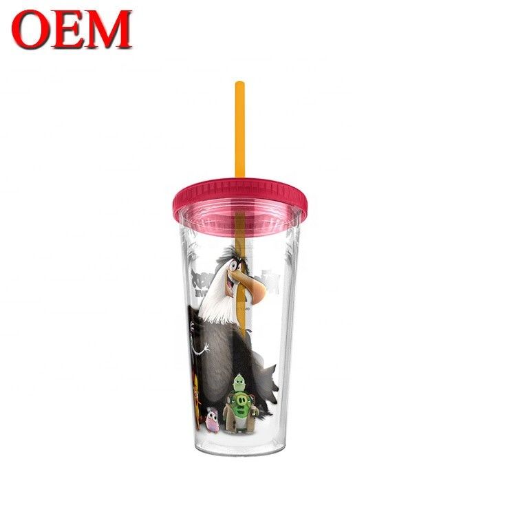 カスタムフィギュア ダブルウォール プラスチックストローカップ 再利用可能な水カップ OEM プラスチック玩具工場