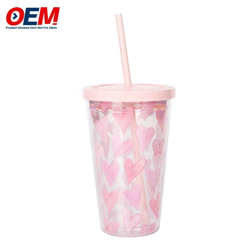 工場のカスタム PP ダブルウォールカップ ストローOEMプラスチックカップ 可愛いクマウォーターカップ