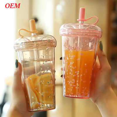 ミルク・ティー・ストローカップ 透明な二層プラスチック水杯
